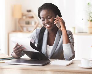 Woman in Business Suit talking on Phone